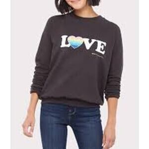 Spiritual Gangster Love Graphic Rainbow Heart Pullover Crewneck Sweatshirt Gray